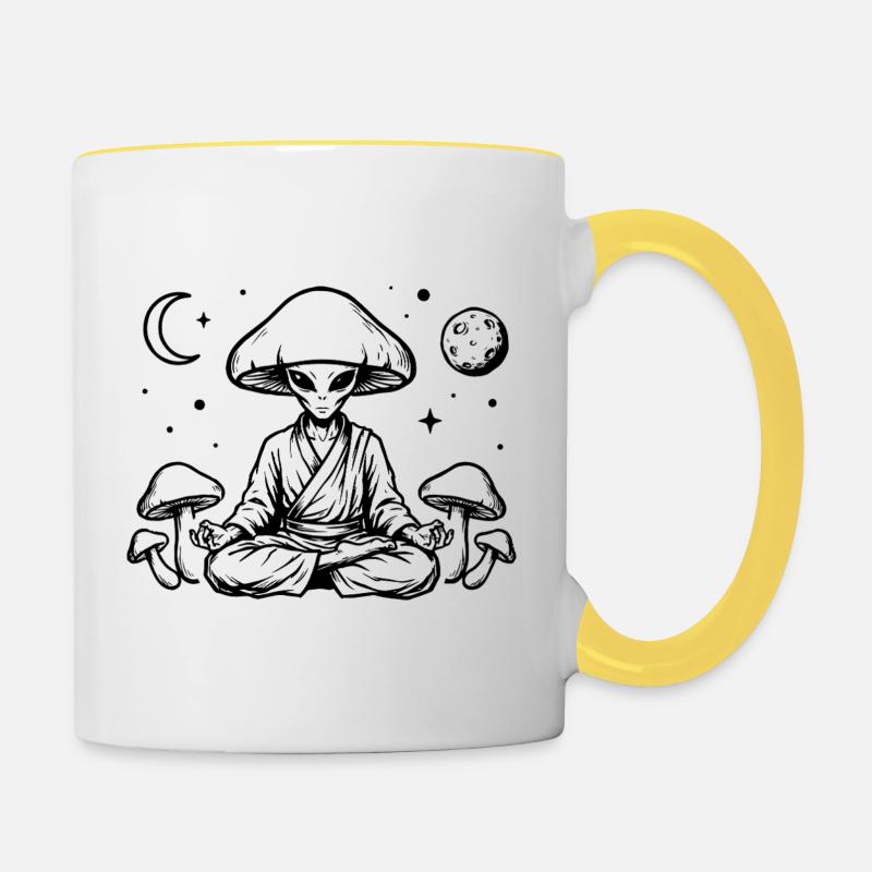 Maître champignon zen dans l’espace - Mug contrasté - blanc/jaune