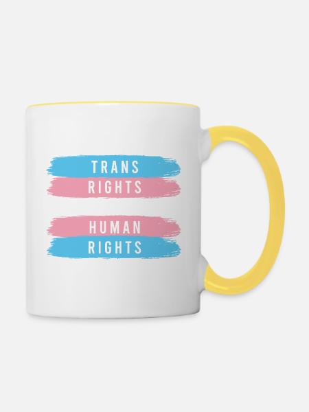 LGBTQ-Pride-Monat – Trans-Rechte sind Menschenrechte - Tasse zweifarbig - Weiß/Gelb