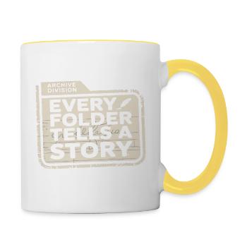 Jeder Ordner erzählt eine Geschichte - Tasse zweifarbig - Weiß/Gelb - Rechts