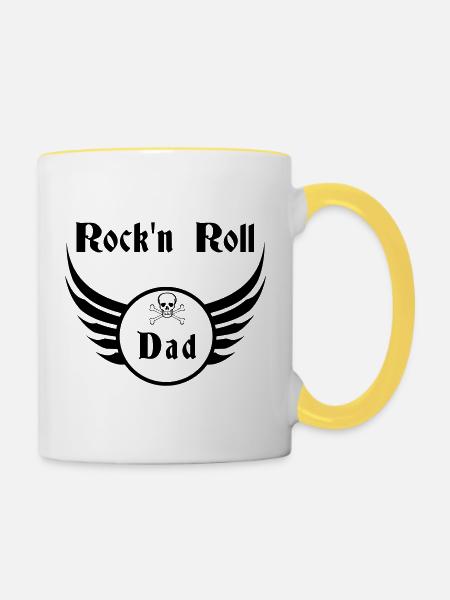 Dad Rock and Roll Skull Wings - Tasse zweifarbig - Weiß/Gelb