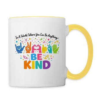 Sei freundlich Gebärdensprache inklusiv - Tasse zweifarbig - Weiß/Gelb - Rechts