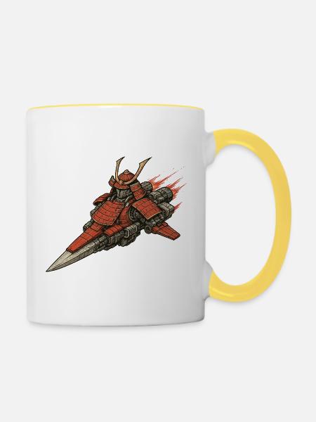 Samurai Raumschiff - Tasse zweifarbig - Weiß/Gelb