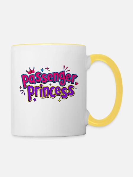 Passenger Princess Humor-Aufkleber - Tasse zweifarbig - Weiß/Gelb