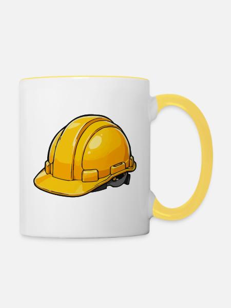 Gelber Bauhelm Cartoon Stil - Tasse zweifarbig - Weiß/Gelb