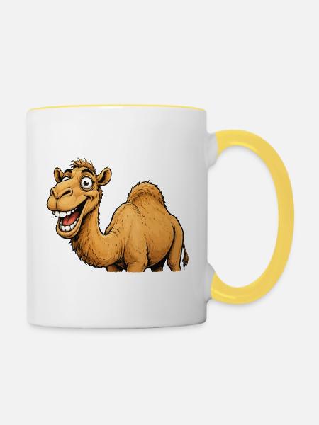 Lachendes Kamel Cartoon - Tasse zweifarbig - Weiß/Gelb