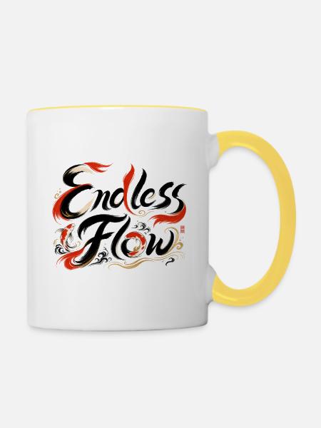 Endless Flow | Japanische Zen Kunst - Tasse zweifarbig - Weiß/Gelb