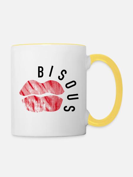 Küsse – Minimalistische Popkunst - Tasse zweifarbig - Weiß/Gelb