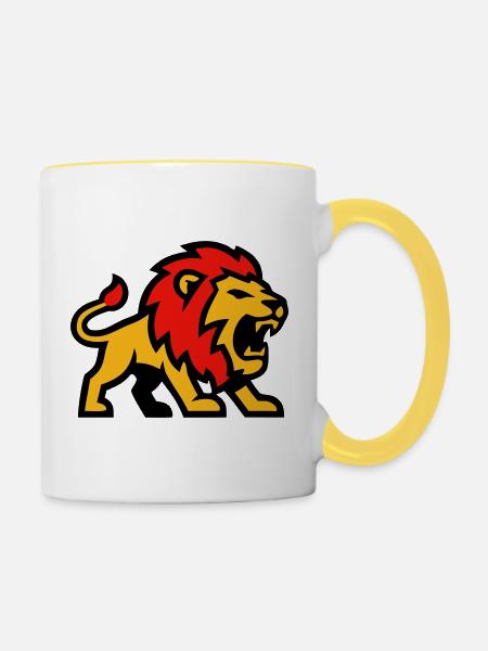 Löwe Maskottchen Wappen Logo - Tasse zweifarbig - Weiß/Gelb