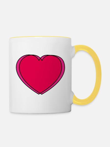 Herzkontrast Pinkes Herzdesign - Tasse zweifarbig - Weiß/Gelb