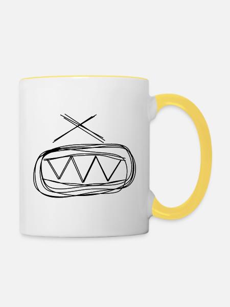 Trommel handgezeichnet - Tasse zweifarbig - Weiß/Gelb