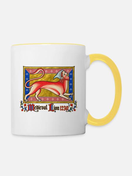 Mittelalterlicher Löwe (1230) - Tasse zweifarbig - Weiß/Gelb
