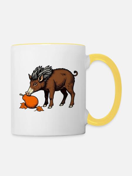Wildschwein an der Birne - Tasse zweifarbig - Weiß/Gelb