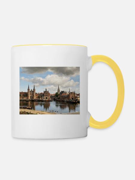 Blick auf Delft (realistisch) - Tasse zweifarbig - Weiß/Gelb