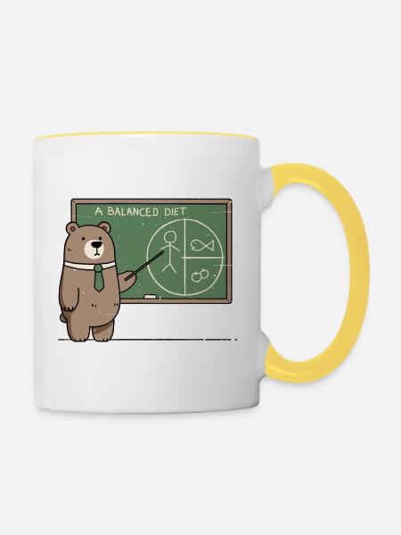 Eine ausgewogene Ernährung für Bären - Tasse zweifarbig - Weiß/Gelb