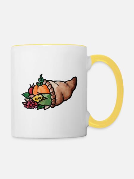 Aquarell Cornucopia Harvest - Tasse zweifarbig - Weiß/Gelb