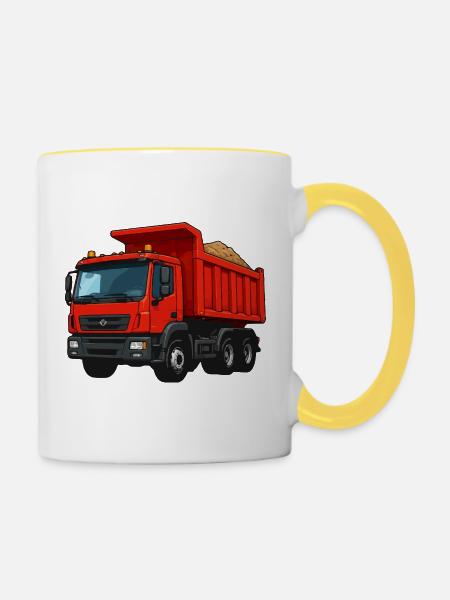Roter Kipplader Cartoon-Design - Tasse zweifarbig - Weiß/Gelb