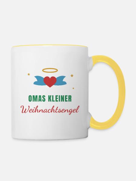Omas kleiner Weihnachtsengel – Kinder - Tasse zweifarbig - Weiß/Gelb
