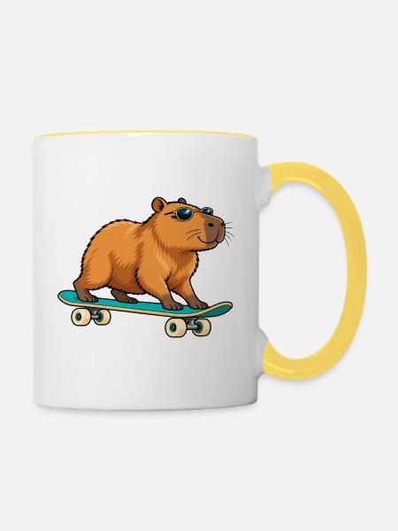 Bären-Skater mit Sonnenbrille - Tasse zweifarbig - Weiß/Gelb