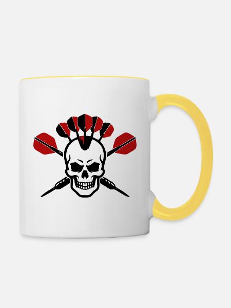 Totenkopf Dartpfeile Logo - Tasse zweifarbig - Weiß/Gelb