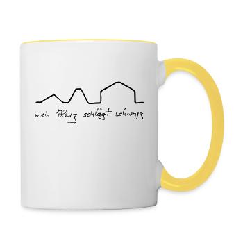 mein Herz schlägt schwarz - Tasse zweifarbig - Weiß/Gelb - Rechts