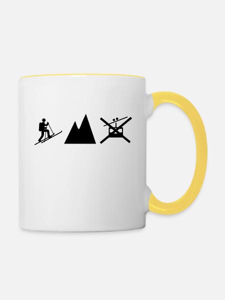Skitouren-Schwarz - Tasse zweifarbig - Weiß/Gelb