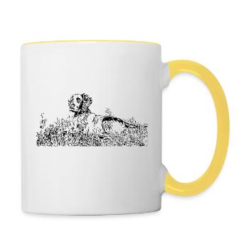 Kleiner Münsterländer - Tasse zweifarbig - Weiß/Gelb - Rechts