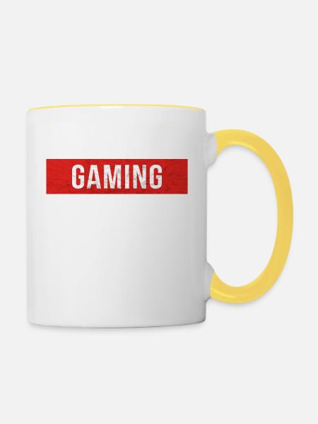 Gaming - Roter Block Scratch - Tasse zweifarbig - Weiß/Gelb