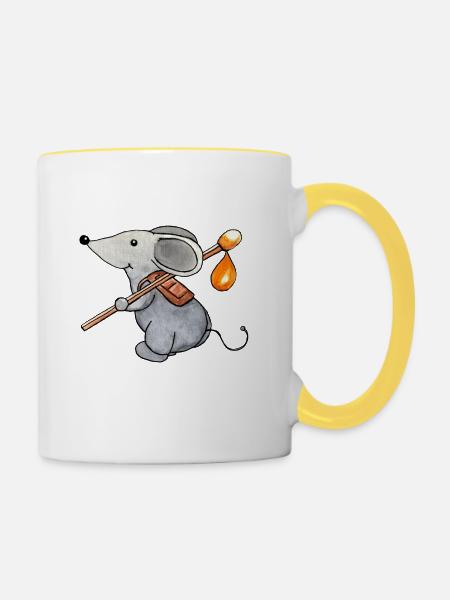 Maus auf Wanderschaft - Tasse zweifarbig - Weiß/Gelb