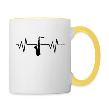 Battement de coeur - saxophone, alto, ténor, fréquence de pouls - Mug contrasté - blanc/jaune - Droite