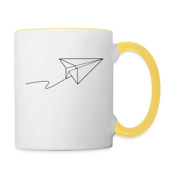Avion en papier - s'envoler - Mug contrasté - blanc/jaune - Droite