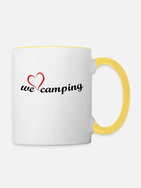 we love Camping - Tasse zweifarbig - Weiß/Gelb