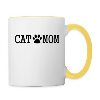 Chat, chat, animal, animal domestique, animal domestique - Mug contrasté - blanc/jaune - Droite