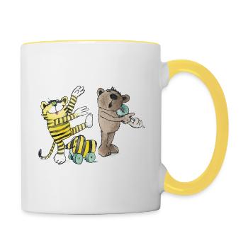 Janosch Tiger, Bär Und Tigerente Machen Musik - Tasse zweifarbig - Weiß/Gelb - Rechts