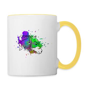 Pferdekopf - Tasse zweifarbig - Weiß/Gelb - Rechts