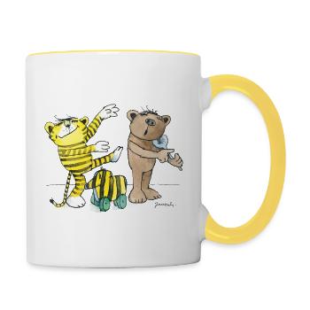 Janosch Tiger Und Bär Musizieren - Tasse zweifarbig - Weiß/Gelb - Rechts