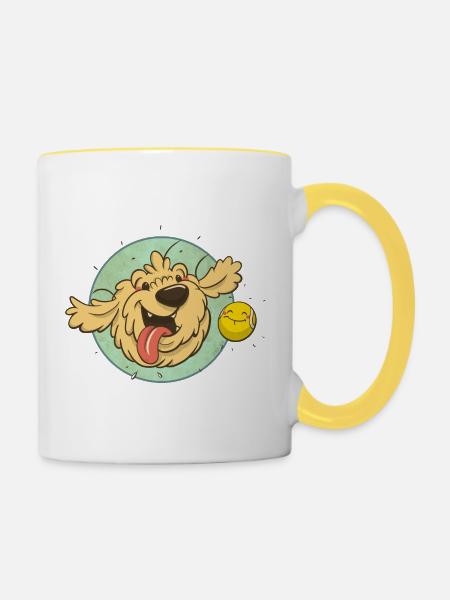 cockapoo Thor mit Tennisball - Tasse zweifarbig - Weiß/Gelb