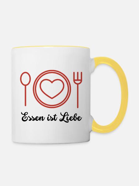 Essen ist Liebe - Tasse zweifarbig - Weiß/Gelb