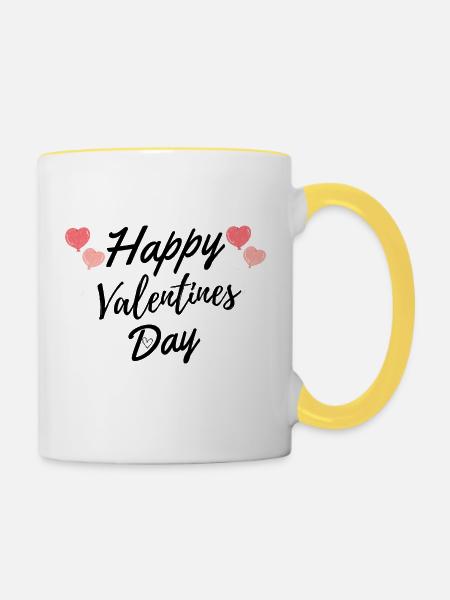 Happy Valentines Day - Tasse zweifarbig - Weiß/Gelb