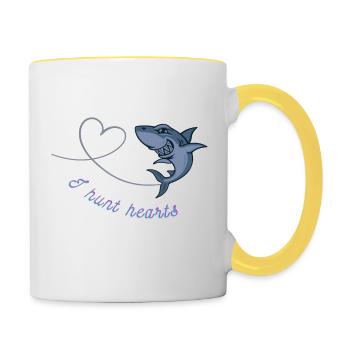 Hai Haifisch Herz Geschenk - Tasse zweifarbig - Weiß/Gelb - Rechts