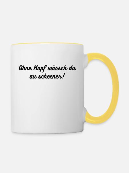 Ohne Kopf - Tasse zweifarbig - Weiß/Gelb