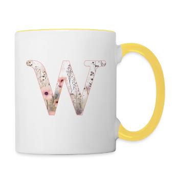 Monogramme personnalisable W motif floral - Mug contrasté - blanc/jaune - Droite