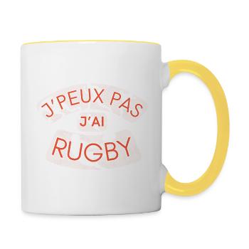 J'Peux Pas J'Ai Rugby - Mug contrasté - blanc/jaune - Droite