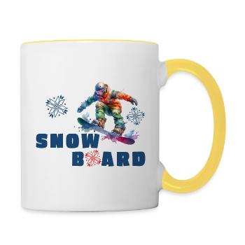 Snowboard Snowboarder Boarder Piste Winter Schnee - Tasse zweifarbig - Weiß/Gelb - Rechts