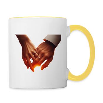 Händchen halten - Tasse zweifarbig - Weiß/Gelb - Rechts