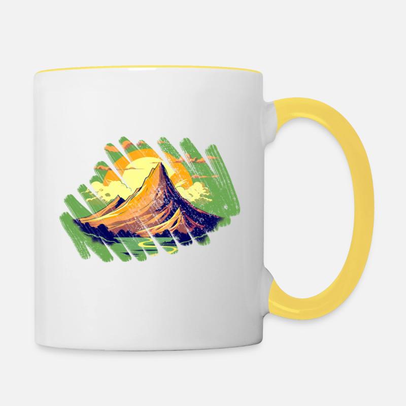 Paysage de montagne peint - Mug contrasté - blanc/jaune
