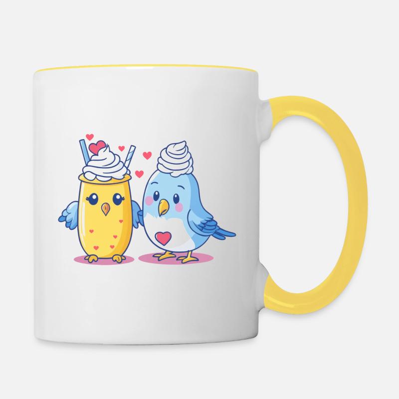 Vogeltopping - Tasse zweifarbig - Weiß/Gelb