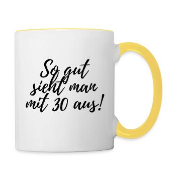 30. Geburtstag - Tasse zweifarbig - Weiß/Gelb - Rechts