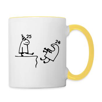 25 years: Farewell age 24 years, Happy 25th birthday - Contrasting Mug - white/yellow - Right