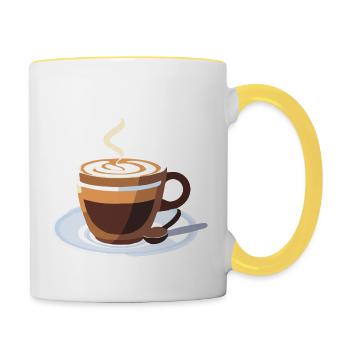 Coffee Frenchpress Cappuccino Latte Art - Contrasting Mug - white/yellow - Right