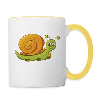 niedlich lächelnde Comic Schnecke - Tasse zweifarbig - Weiß/Gelb - Rechts